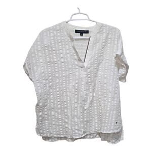 Tommy Hilfiger White Split Neck Textured Blouse S